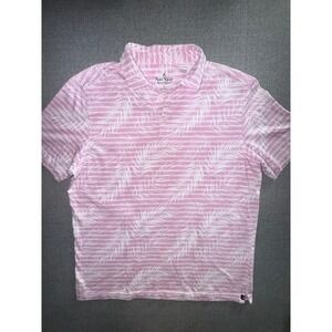 Nat Nast Mens Pink Tropical Palm Leaf Print Polo Shirt L Cotton Blend